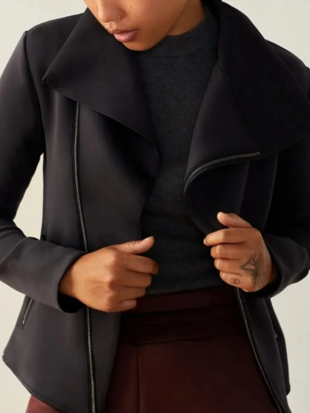 ADAY Up in the Air Lightweight Asymmetrical Zip Jacket, Black, Medium